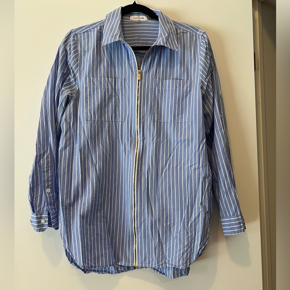 Calvin Klein Light Blue and White Striped Shirt